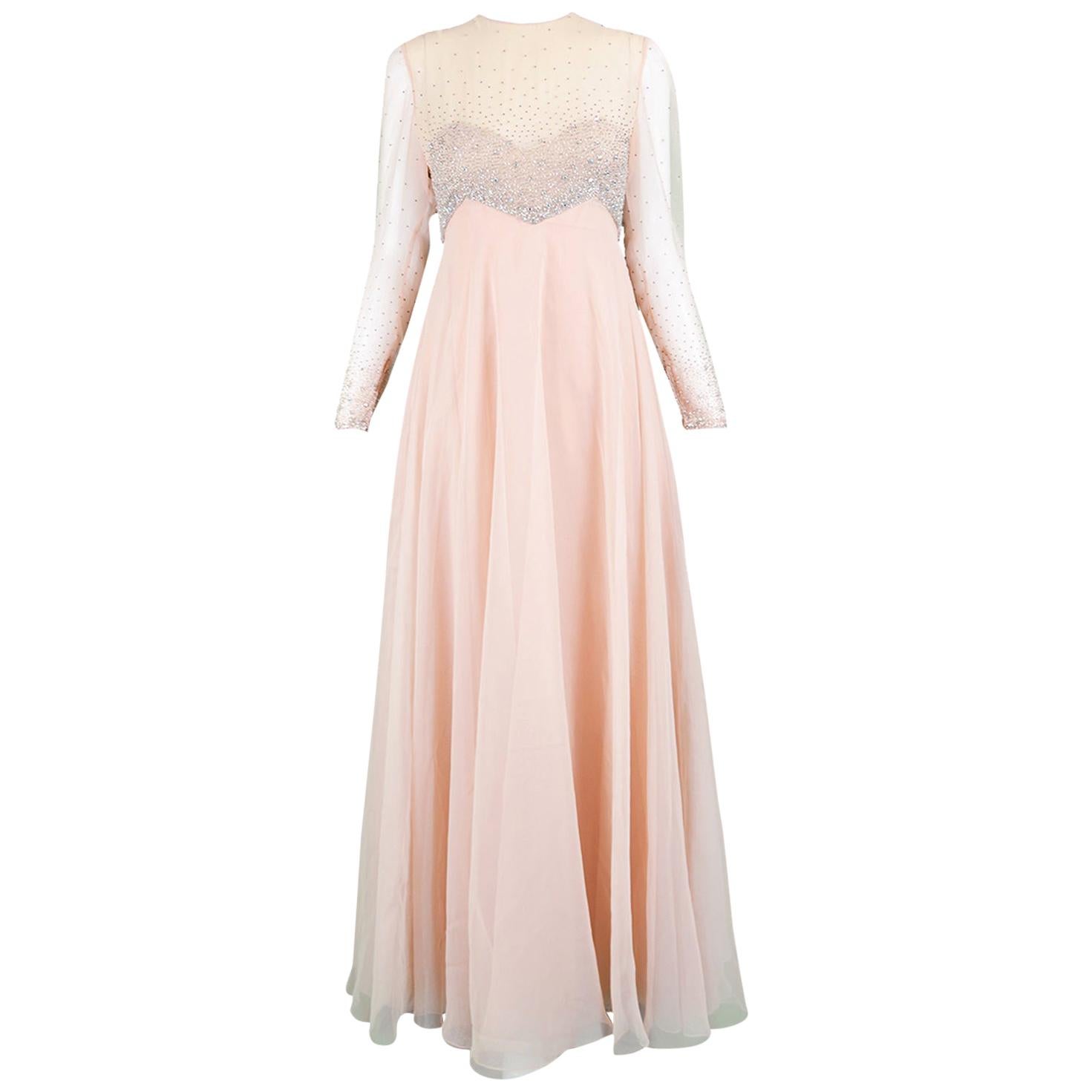 Victoria Royal Vintage Beaded Chiffon Evening Gown For Sale