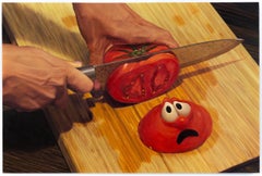 GOD WANTS ME TO FORGIVE THEM!?! - Oil Painting of a Frightened Bob the Tomato 