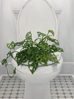 MONSTERA LATRINA - Oil Painting of Monstera Adansonii Growing From a Toilet