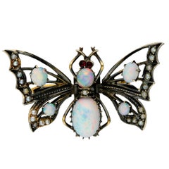 Victoria Silver Opal and Split Pearl Butterfly Brooch