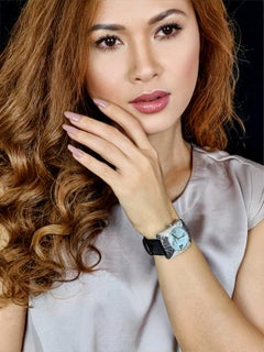 Victoria Strap Watch, Black and White Diamonds, Ladies, Mother of Pearl, Swiss