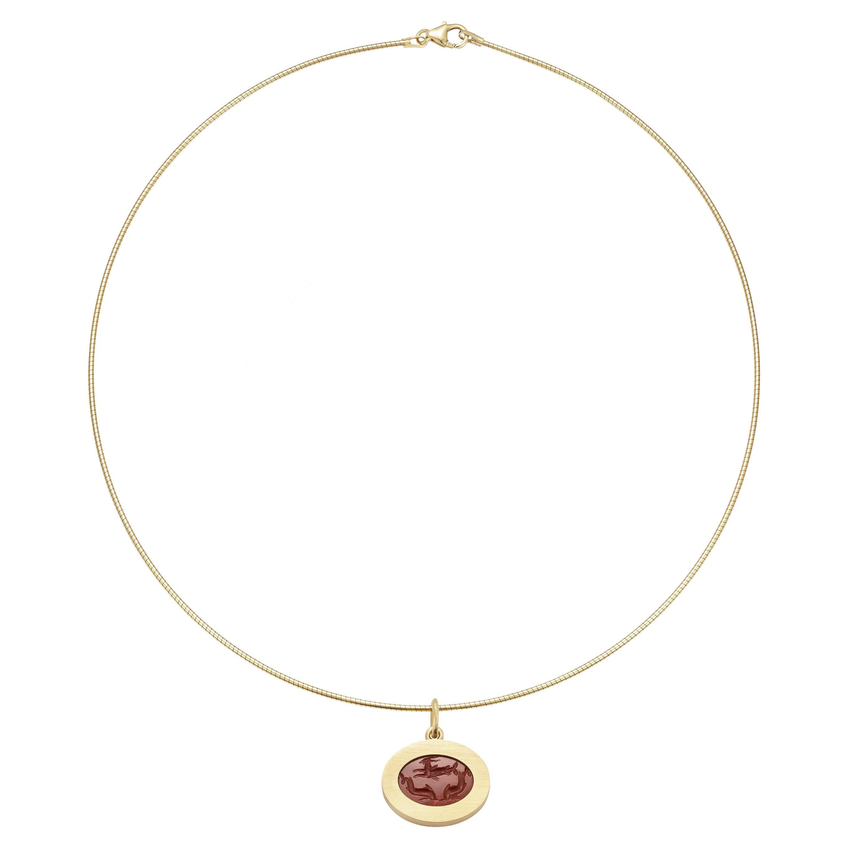 Victoria Strigini: Ancient Roman Capricorn Intaglio in Brushed 18k Gold Pendant For Sale