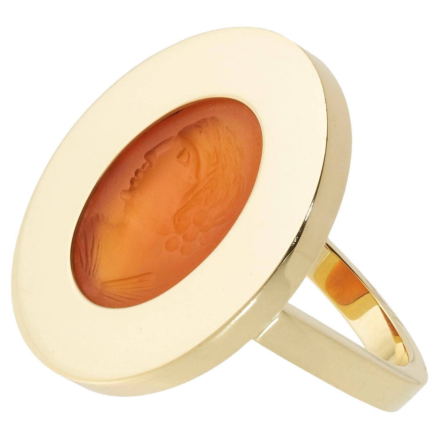 Victoria Strigini: Ancient Roman Floating Cabochon Ring in 18k Gold & Carnelian