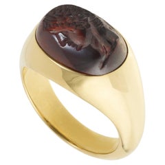 Victoria Strigini: Ancient Roman Garnet Intaglio in 18k Gold Chevalière Ring