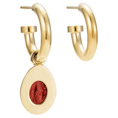 Antique Victoria Strigini: Ancient Roman Intaglio Hoop Earrings in Jasper and 18k Gold