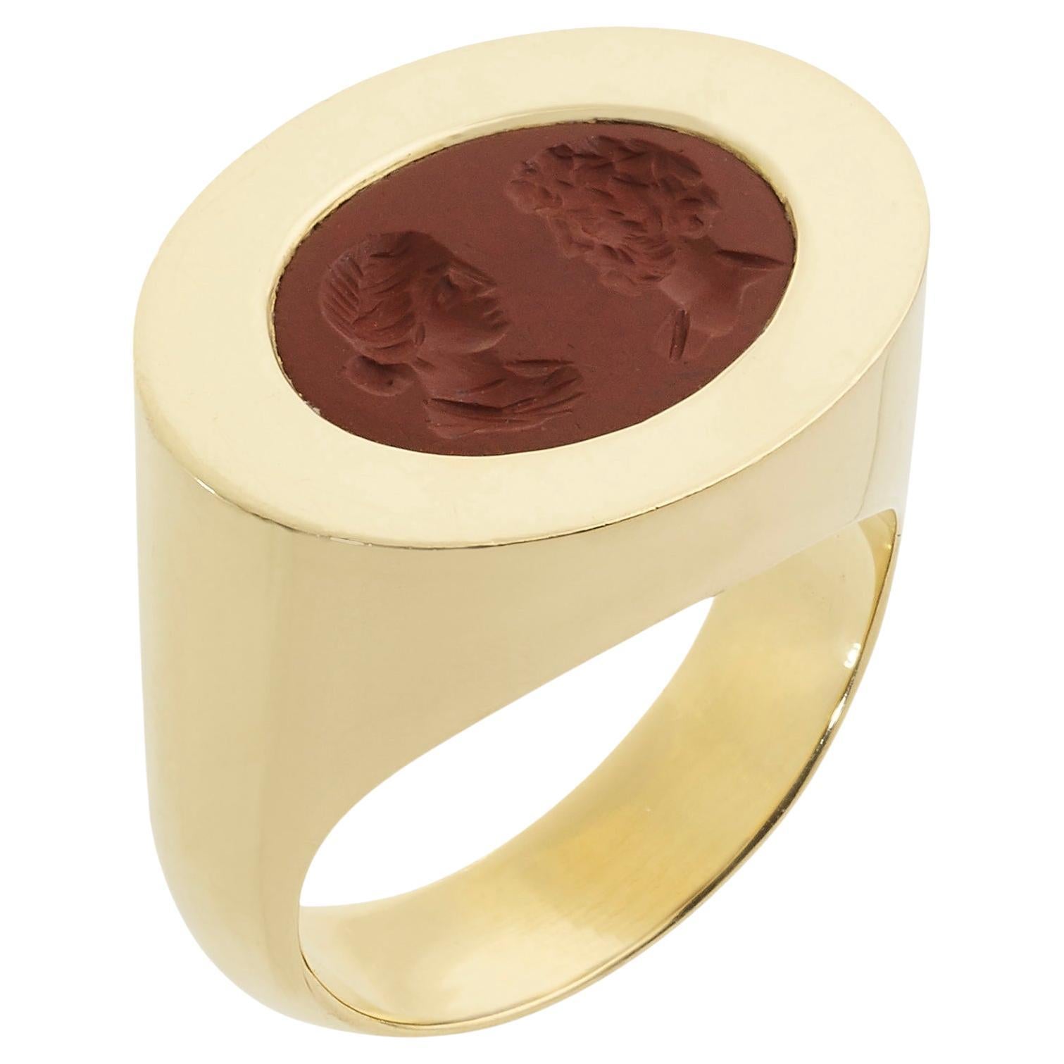 Victoria Strigini: Ancient Roman Intaglio Marriage Ring, in 18k Gold and Jasper  For Sale