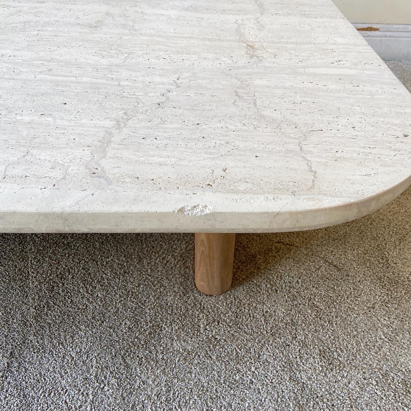 Victoria Teak Coffee Table with Travertine Top by Harbour For Sale 1