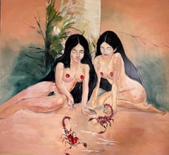 Zeitgenössische figurative Expressionismus-Gemälde weiblicher Figuren in warmen Erdtönen
