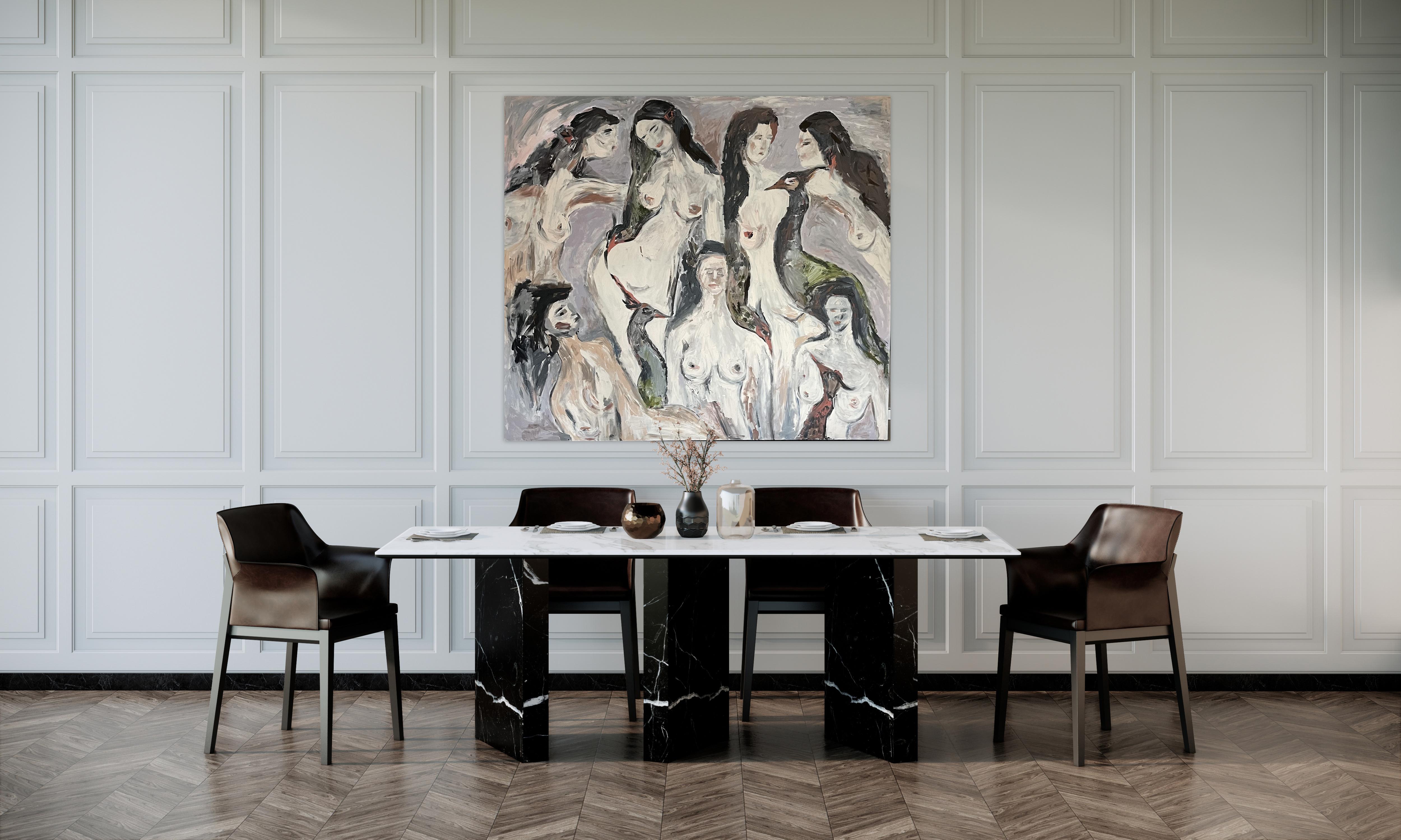 Title: «Orgia número 7»  

Collection: Muses

Description: Acrylic on canvas, figurative, dark, love, gestural, modern

Symbolism of the number 7: love. This image tells us an erotic story about goddesses who embark on a soft and passionate orgy.