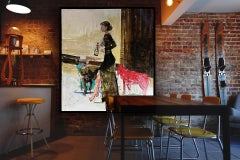 Contemporary Nature Forms Of Woman And Two Dog In Brown And Red Tones Painting