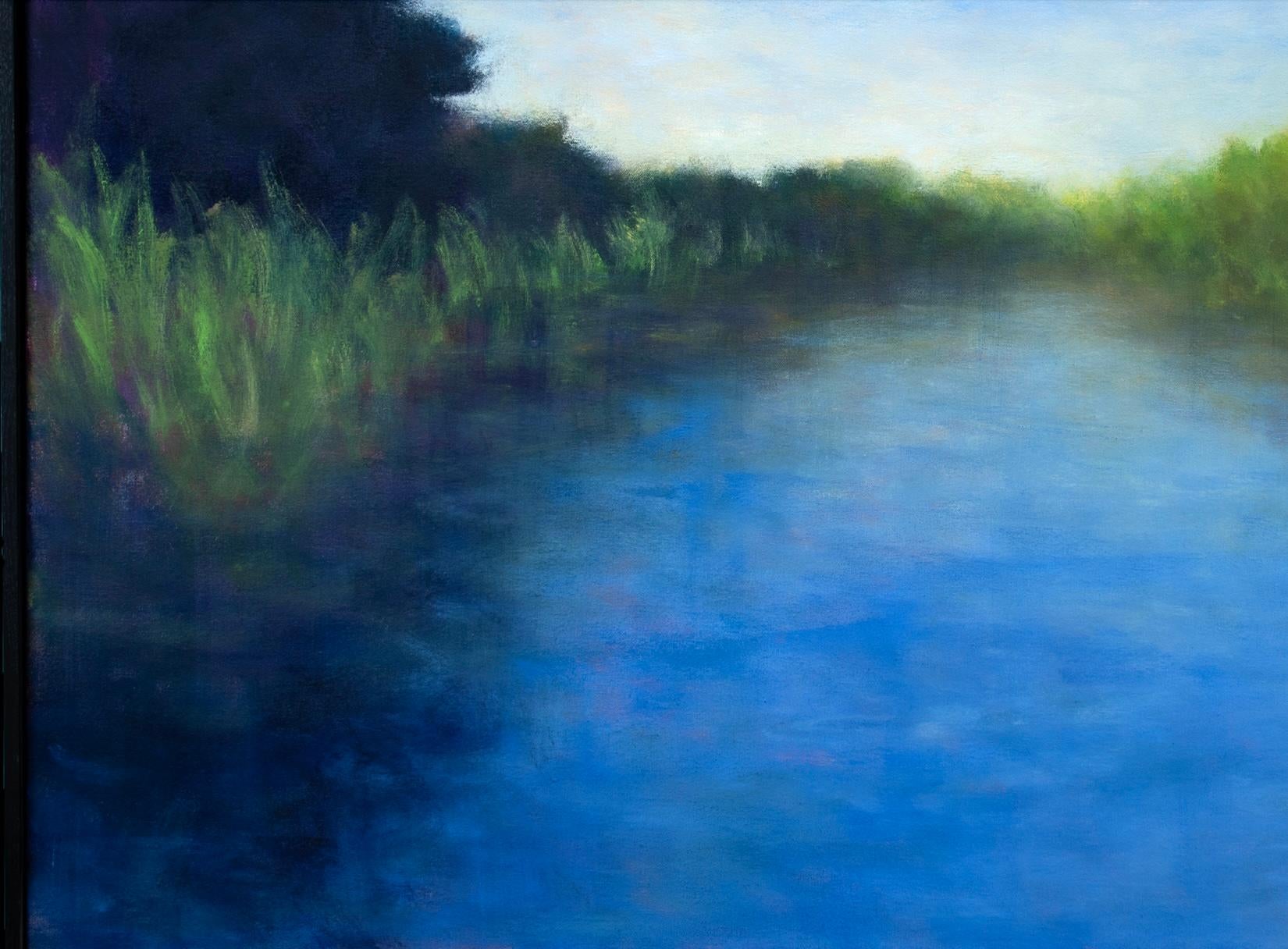Río de verano - Landscape Painting Azul de Victoria Veedell