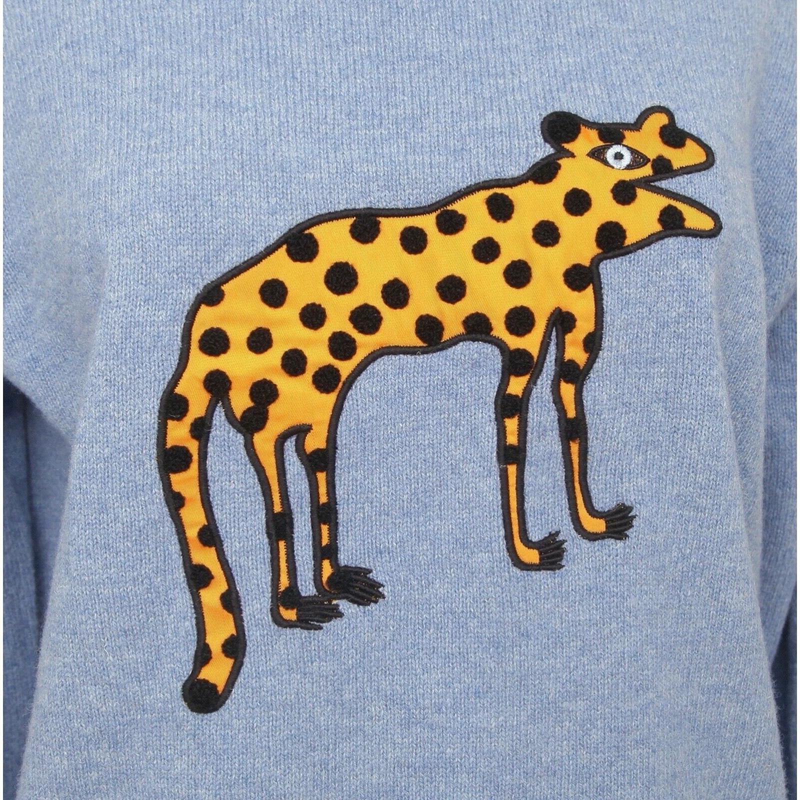 VICTORIA VICTORA BECKHAM Sweater Long Sleeve Animal Blue Black Wool Sz XS In Excellent Condition For Sale In Hollywood, FL