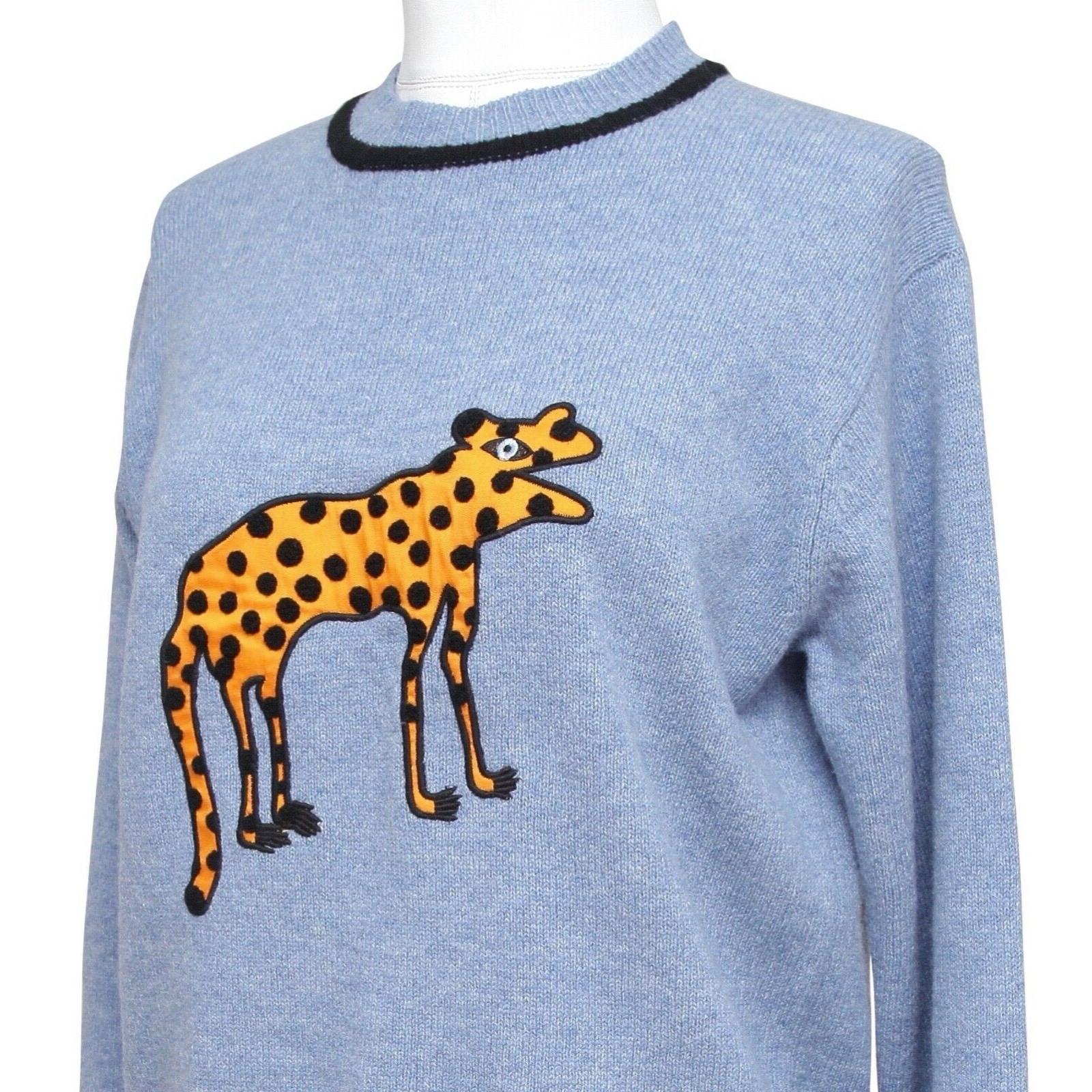 VICTORIA VICTORA BECKHAM Sweater Long Sleeve Animal Blue Black Wool Sz XS For Sale 1