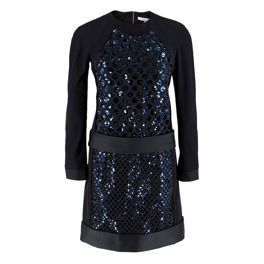 Victoria Victoria Beckham Black Laser Cut Sequin Mini Dress - Size US 2 For Sale