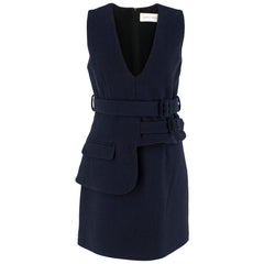 Used Victoria Victoria Beckham Blue Belted Wool-crepe Mini Dress