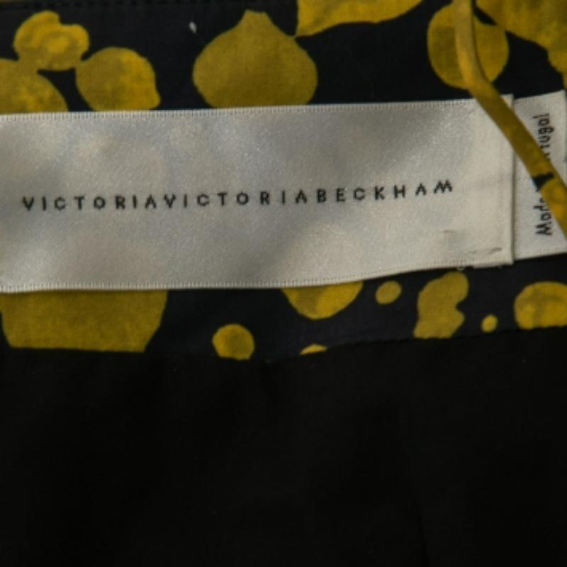 Marrone Victoria Victoria Beckham Top asimmetrico in cotone stampato blu con increspature M. in vendita