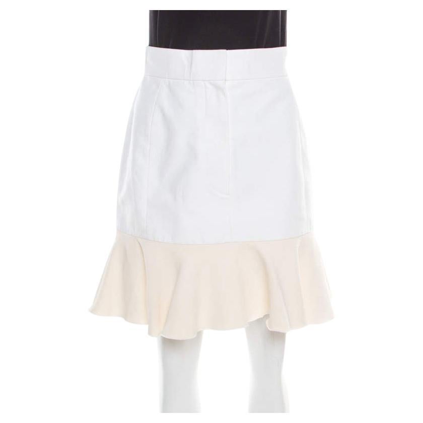 Victoria Victoria Beckham Cream Canvas Ruffled Hem Mini Skirt M For Sale