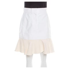 Victoria Victoria Beckham Cream Canvas Ruffled Hem Mini Skirt M