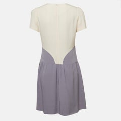 Victoria Victoria Beckham Cream/Grey Crepe Puff Sleeve Mini Dress M