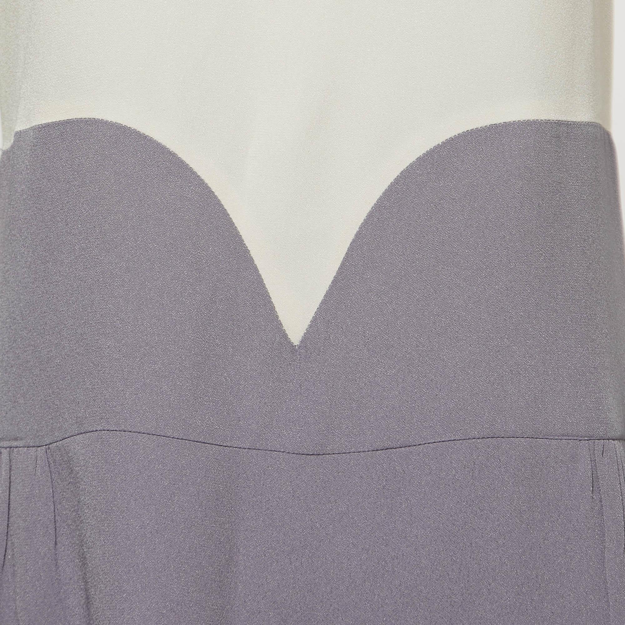 Gray Victoria Victoria Beckham Cream/Grey Crepe Puff Sleeve Mini Dress M For Sale