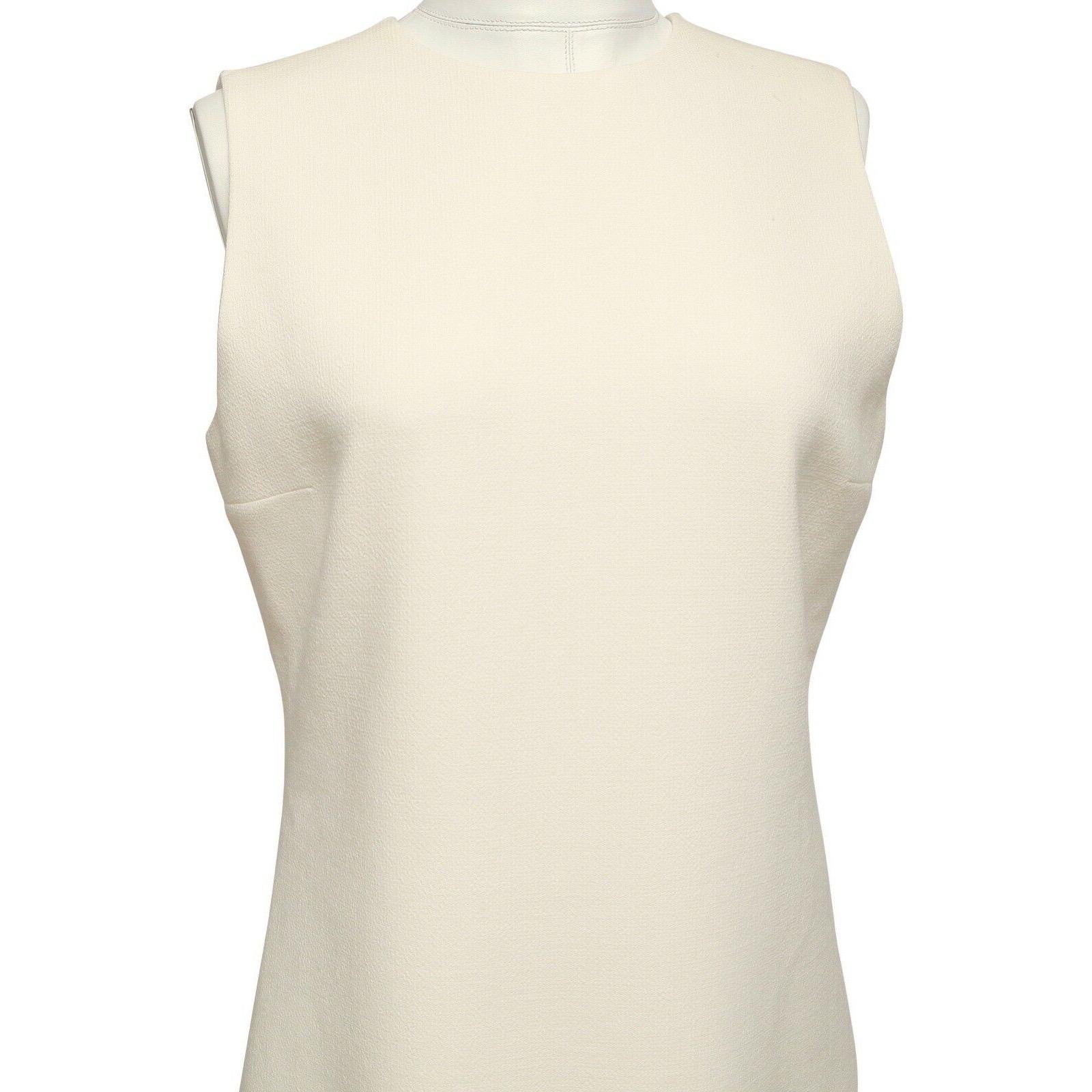 VICTORIA VICTORIA BECKHAM Ivory Dress Sleeveless Wool Crepe Flared Sz M In Good Condition For Sale In Hollywood, FL