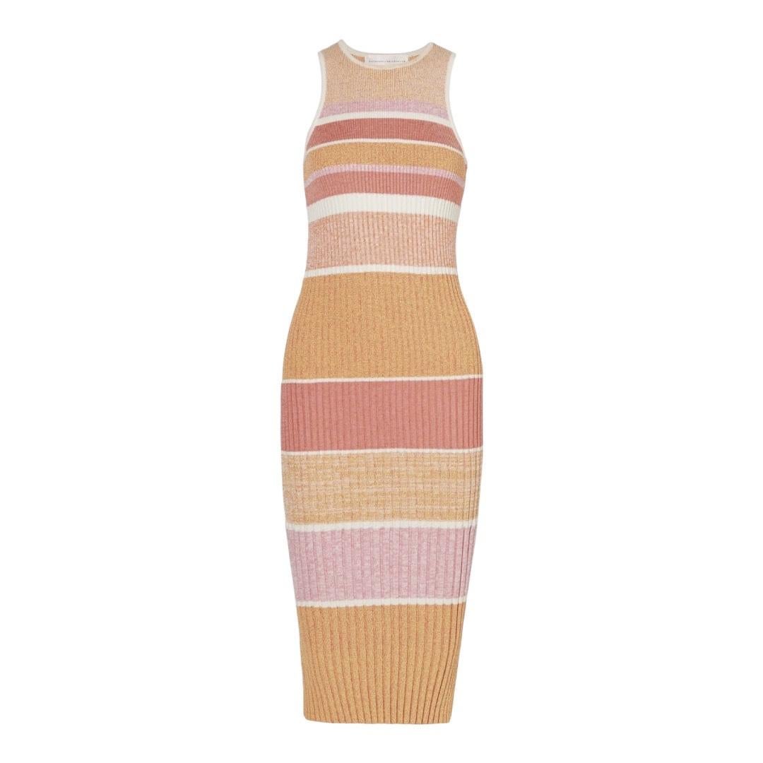 Vestido tubo, Naranja, Vestido midi elástico a rayas, Sin mangas con cuello redondo

Vestido midi de punto Victoria Victoria Beckham
Elegante sin esfuerzo y juguetonamente sofisticado, este vestido de punto acanalado Victoria Victoria Beckham