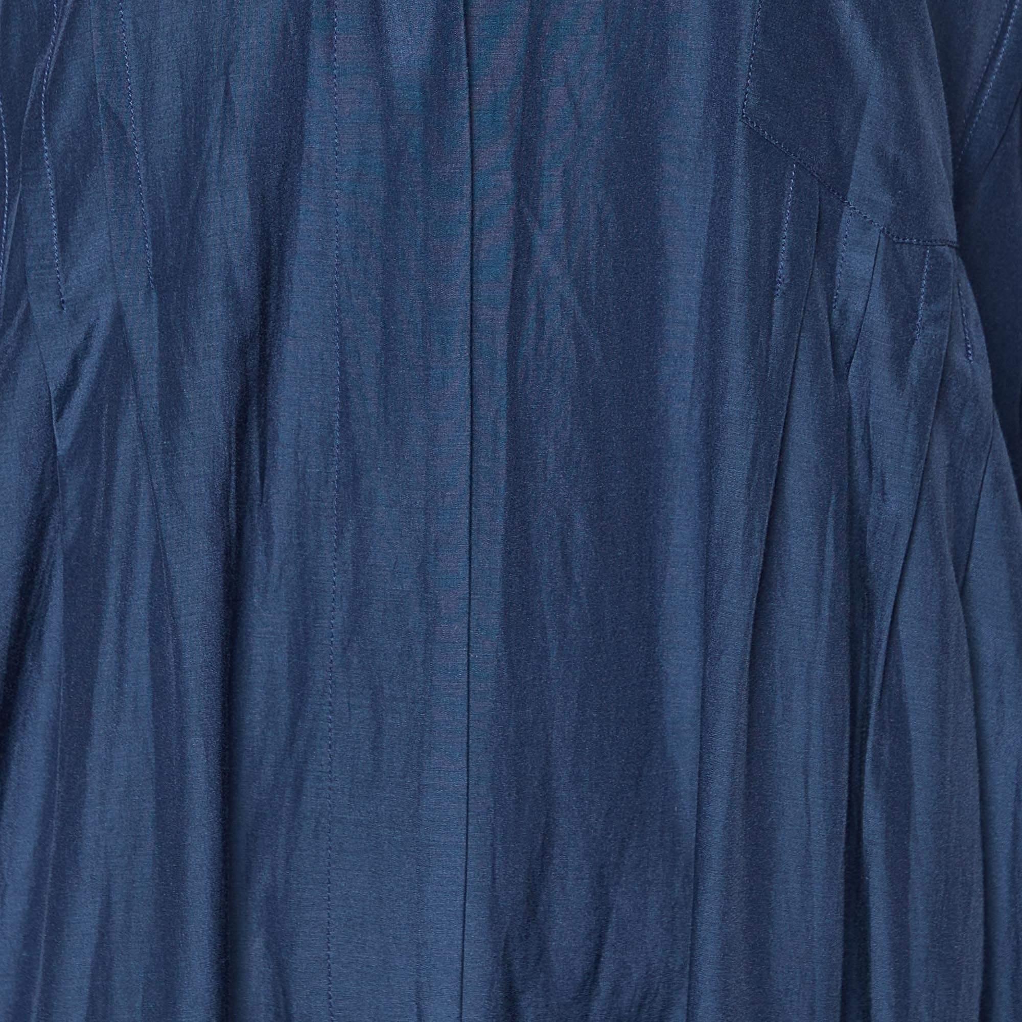 Victoria Victoria Beckham Navy Blue Silk & Cotton V-Neck Jumpsuit M In Good Condition For Sale In Dubai, Al Qouz 2