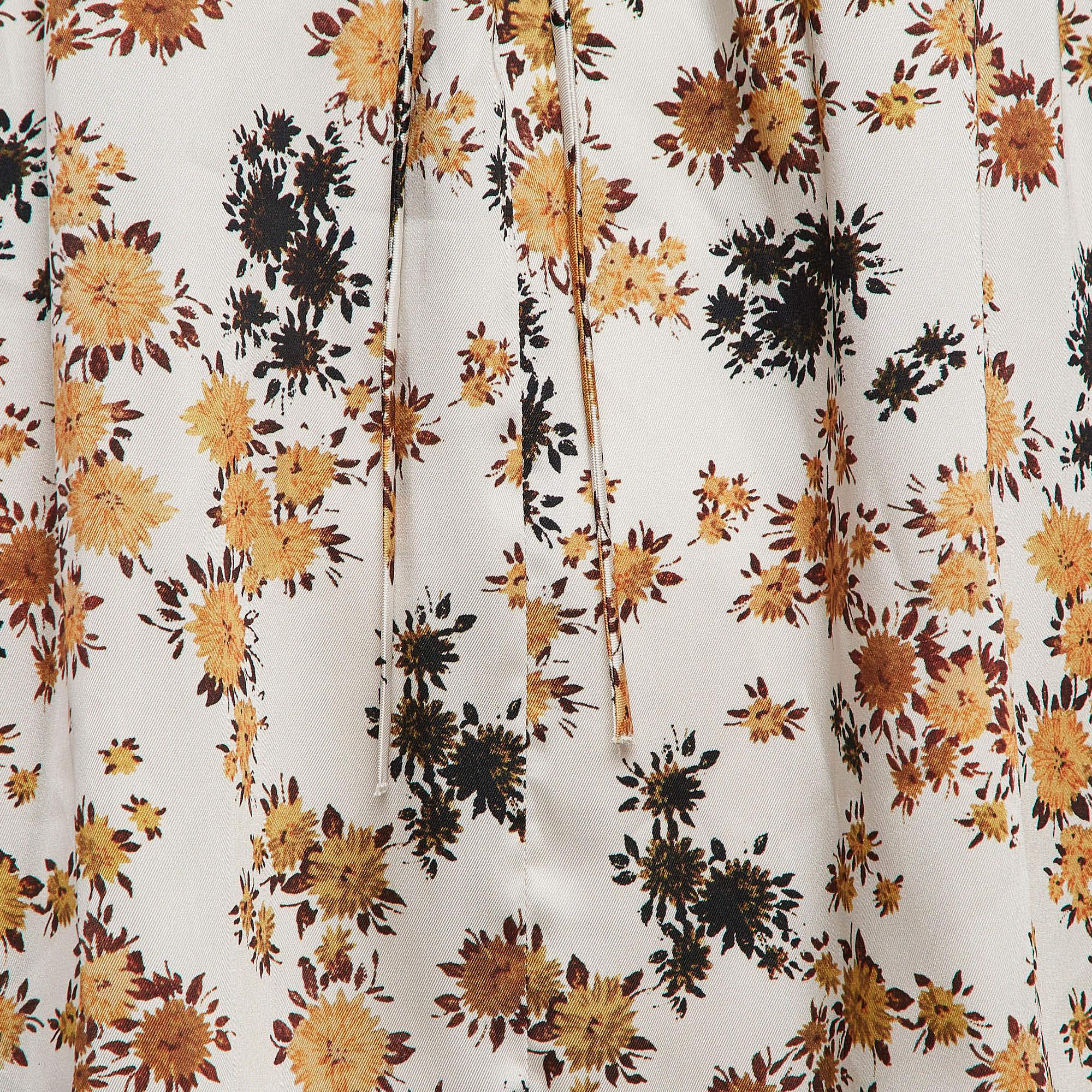 Victoria Victoria Beckham Off-White Top con volantes de satén y estampado floral S Beige en venta