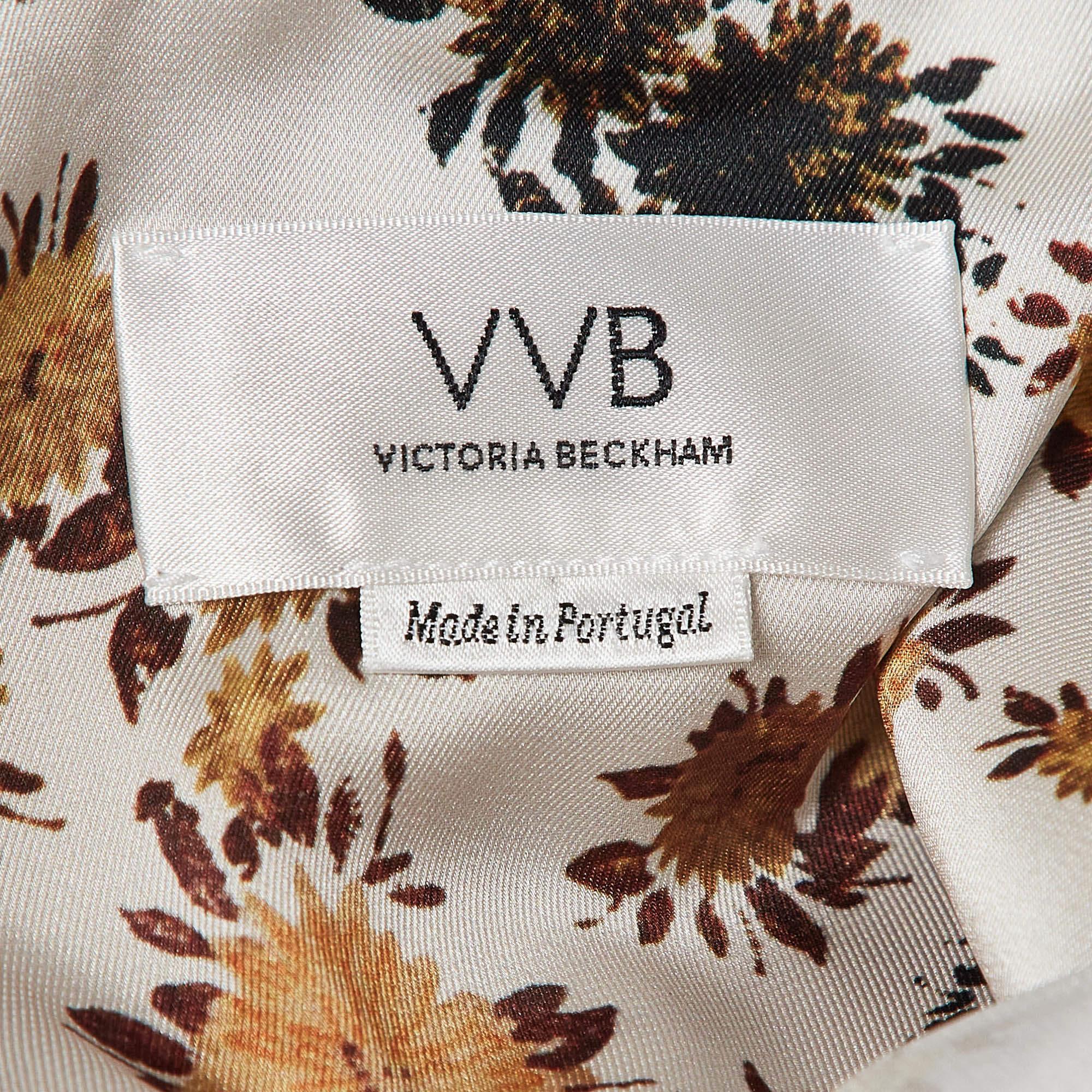 Victoria Victoria Beckham Off-White Top con volantes de satén y estampado floral S en Bueno estado para la venta en Dubai, Al Qouz 2