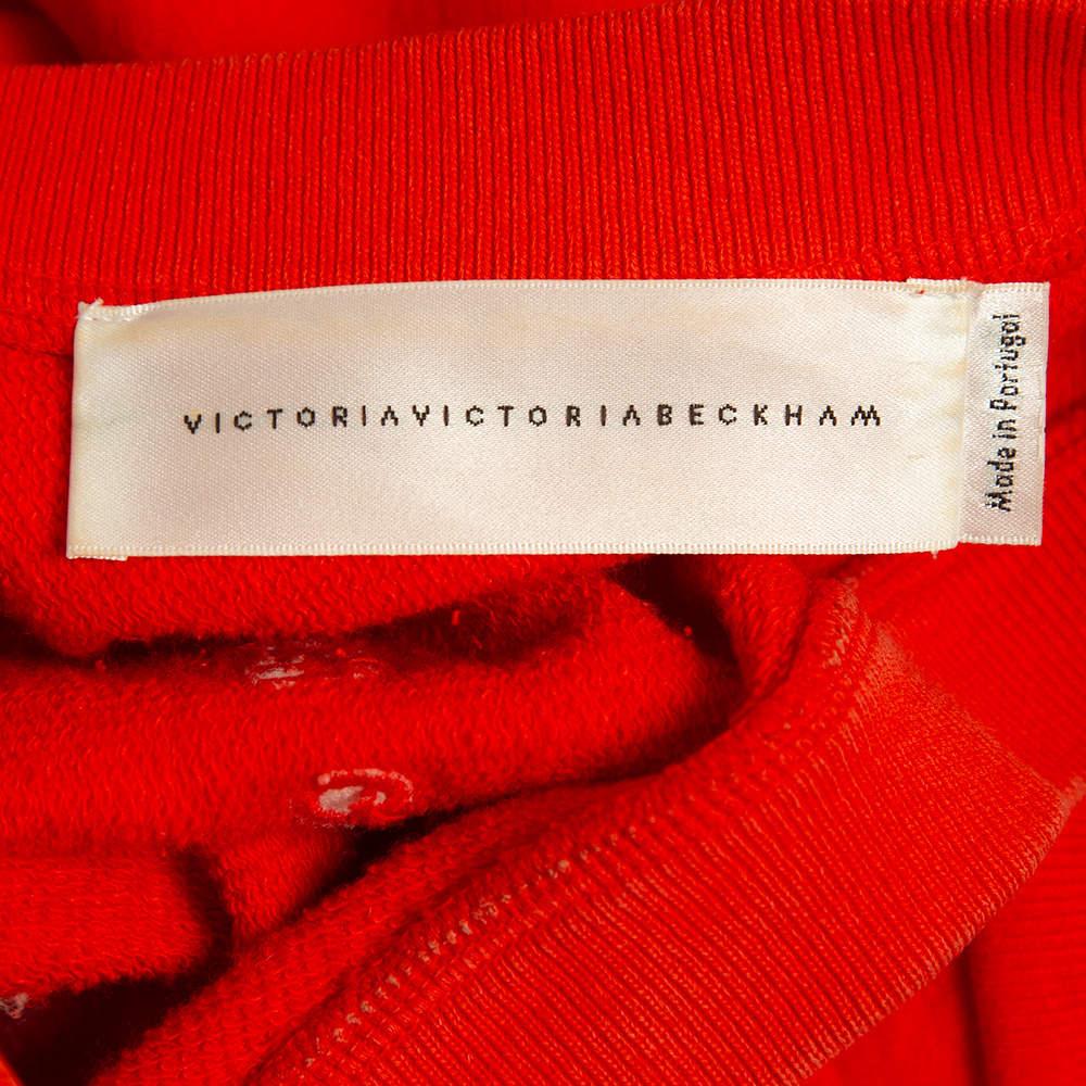 Women's Victoria Victoria Beckham Orange Logo Embroidered Cotton Sweatshirt XS