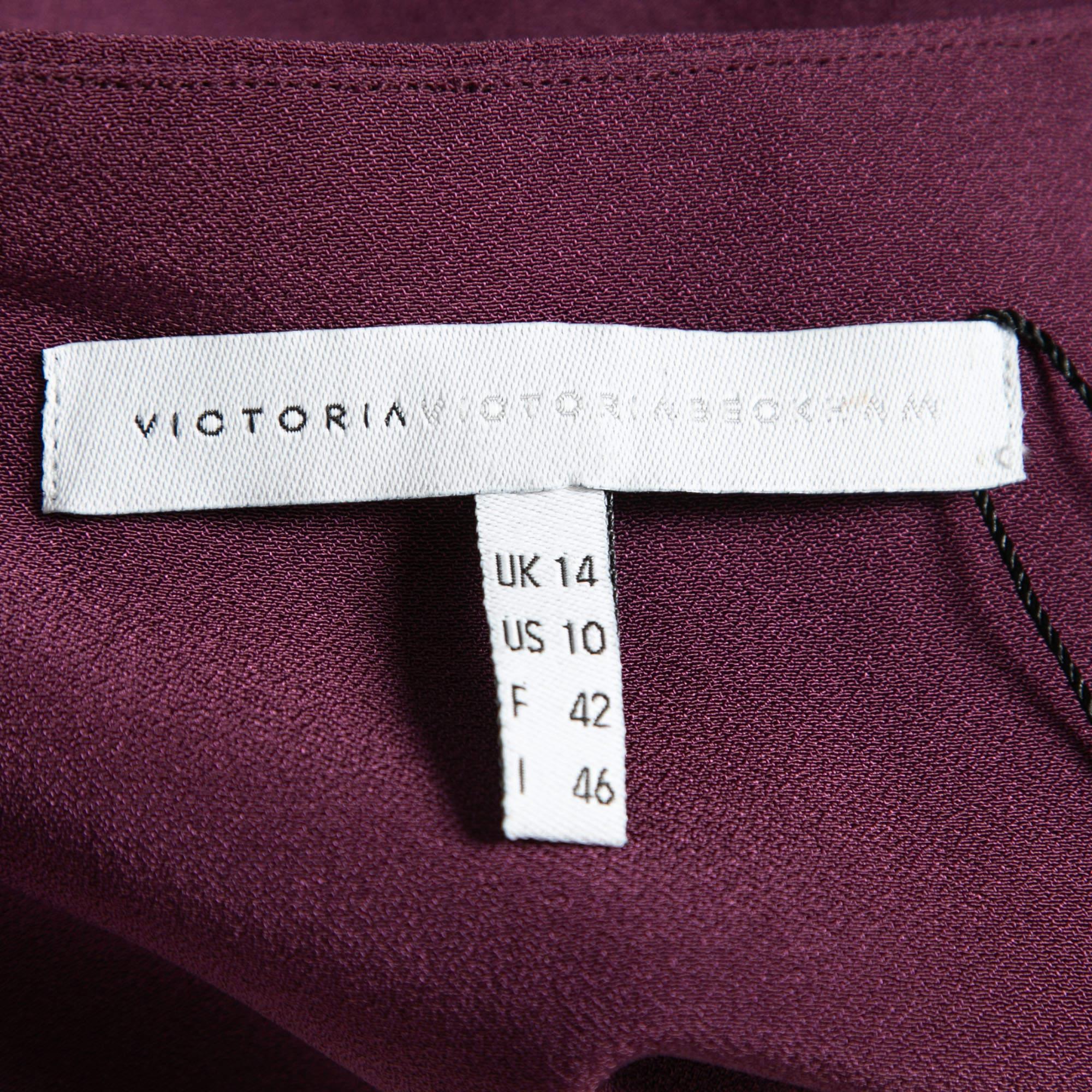 Victoria Victoria Beckham Purple and White Belted Shift Dress L In Good Condition In Dubai, Al Qouz 2