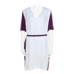 Victoria Victoria Beckham Purple and White Belted Shift Dress L