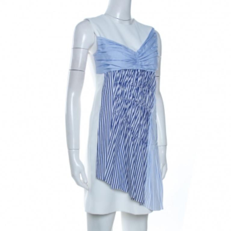 Victoria Victoria Beckham White Paneled Cotton Overlay Mini Dress S en vente 1