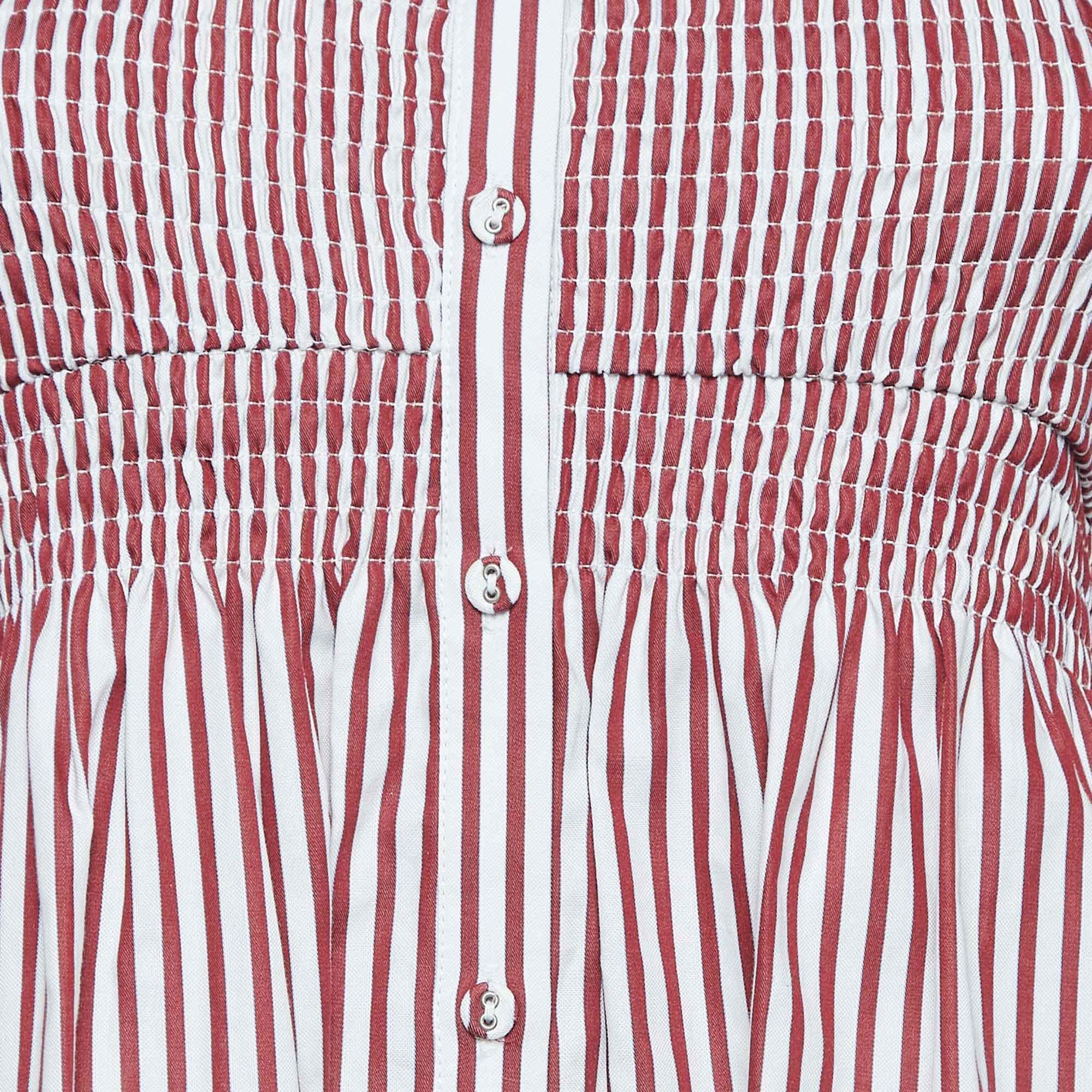 Grigio Victoria Victoria Beckham White/Red Striped Cotton Off-Shoulder Blouse S.