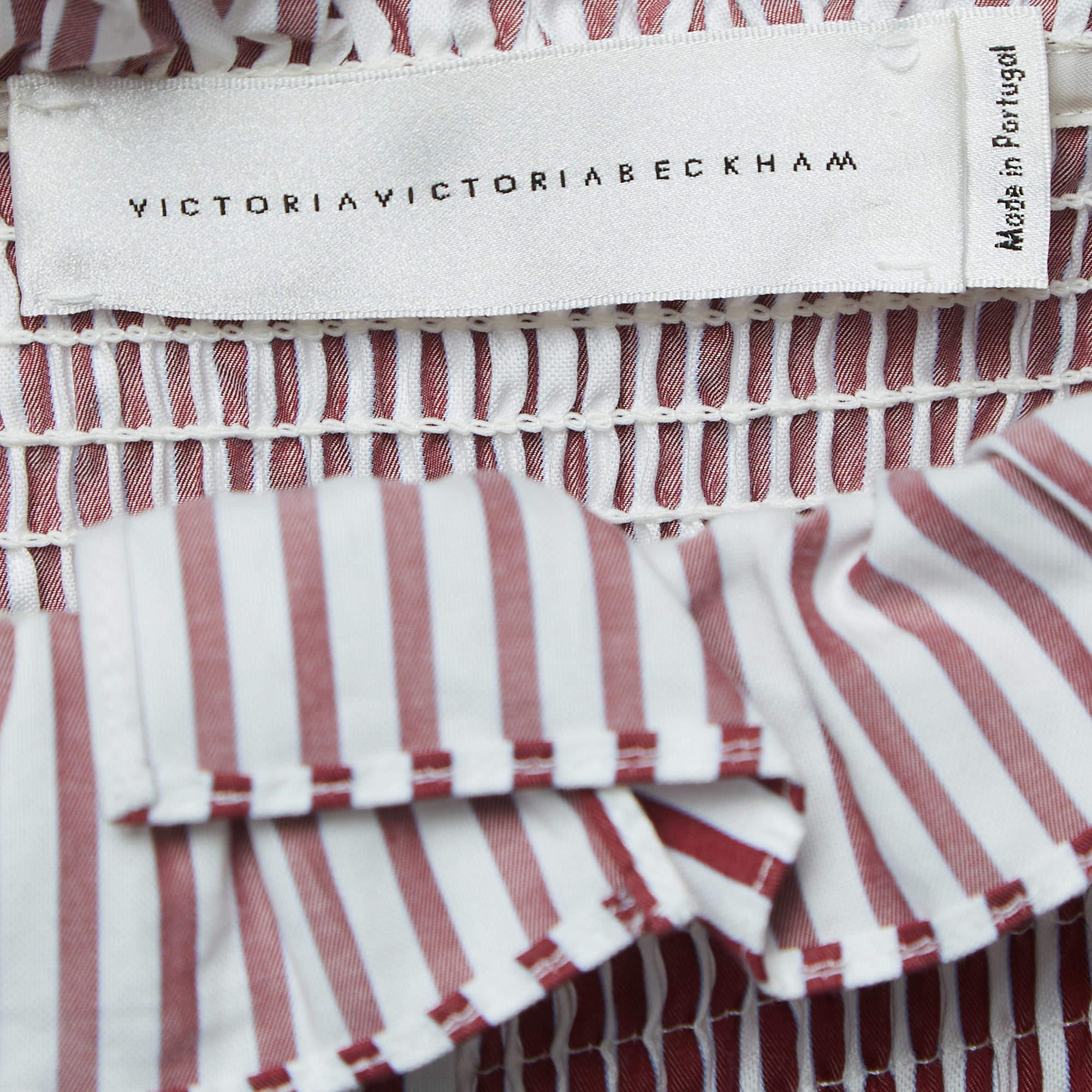 Victoria Victoria Beckham White/Red Striped Cotton Off-Shoulder Blouse S. In condizioni buone a Dubai, Al Qouz 2