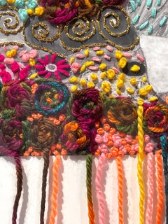 Klimt - embroidered black and white image with bright color thread