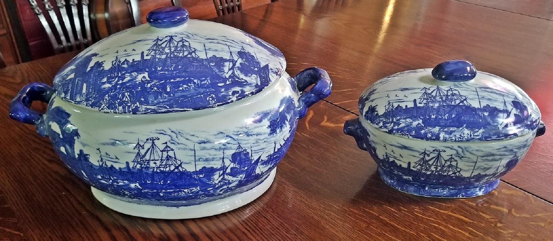 High Victorian Victoria Ware Ironstone Lidded Tureens of Shipping Scenes