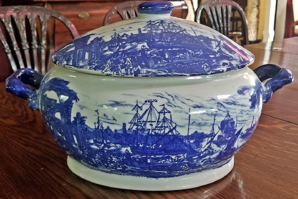 Victoria Ware Ironstone Lidded Tureens of Shipping Scenes In Excellent Condition In Dallas, TX