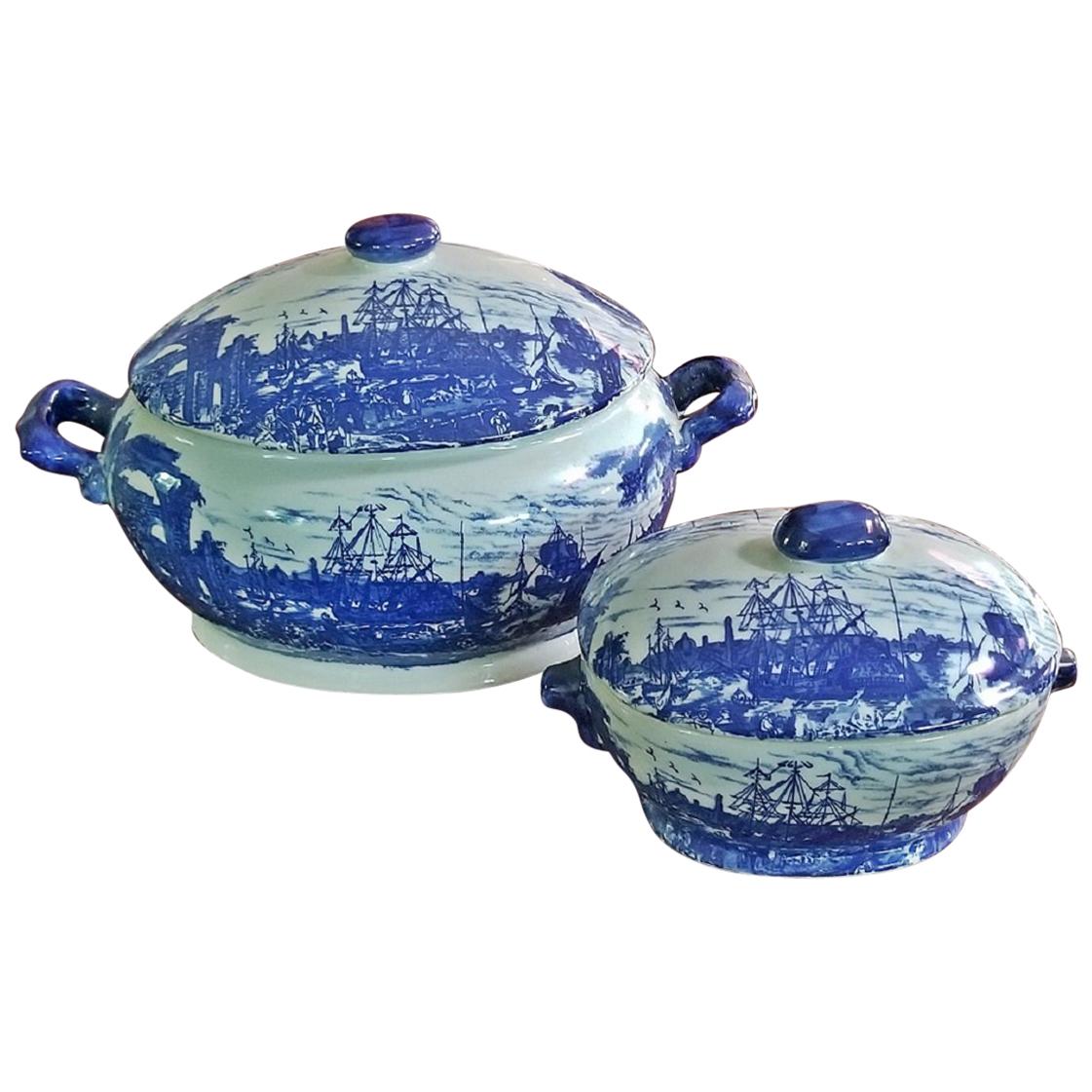 Victoria Ware Ironstone Lidded Tureens of Shipping Scenes