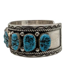 Victoria Yazzie Navajo Sterling Silver and Kingman Turquoise Cuff Bracelet