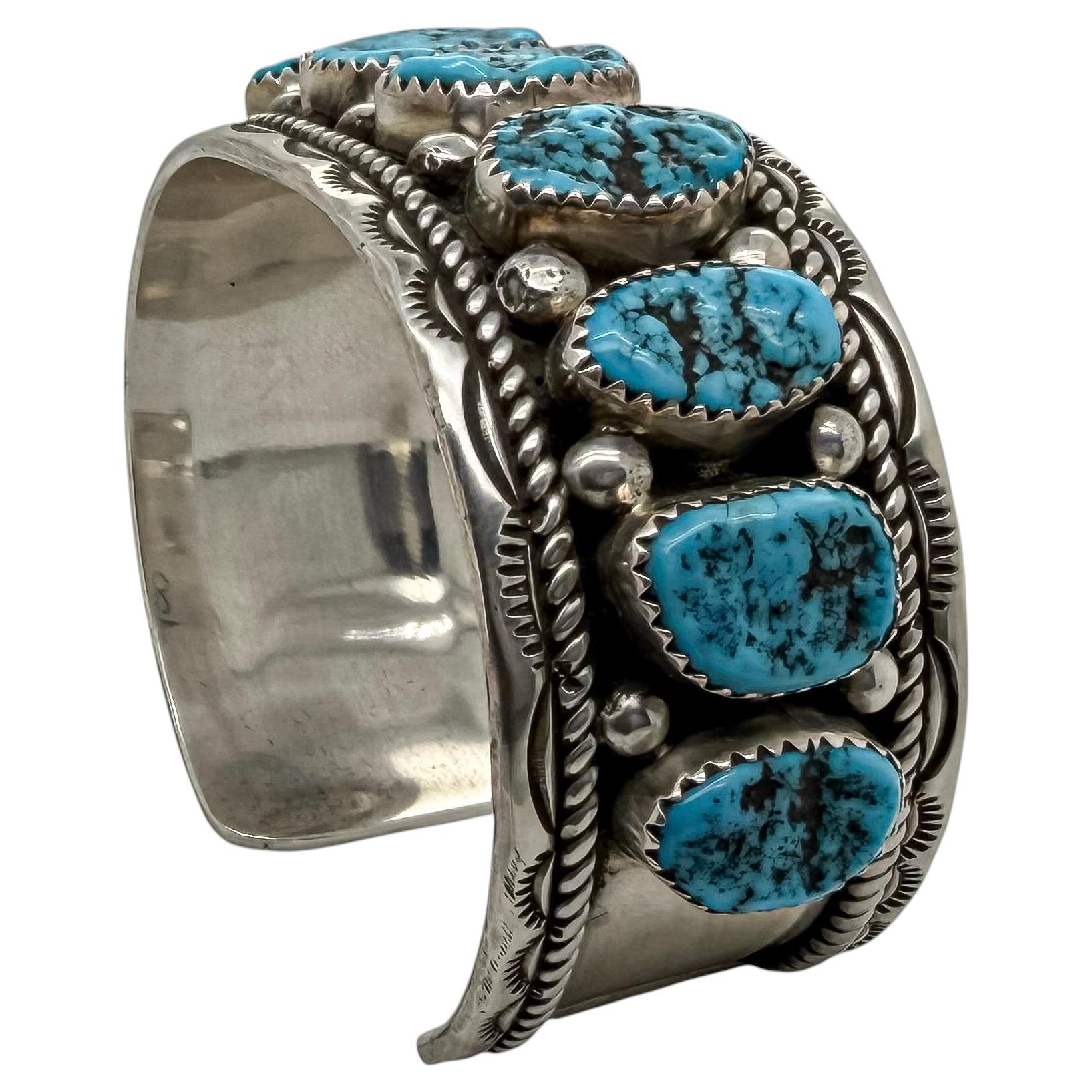 Victoria Yazzie Navajo Sterling Silver and Kingman Turquoise Cuff Bracelet