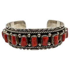 Victoria Yazzie Navajo Sterling Silver and Natural Coral Cuff Bracelet