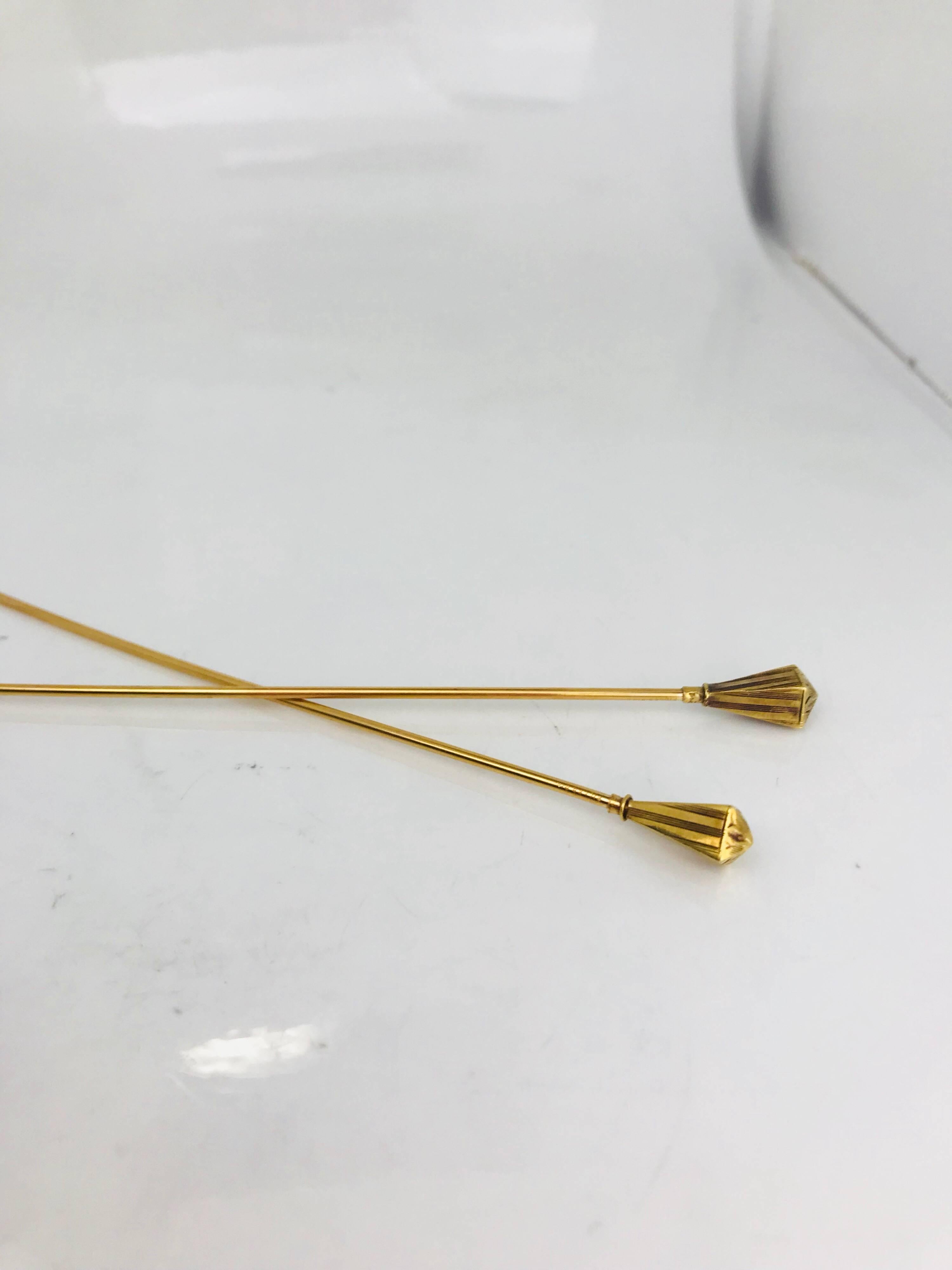 Victoria, circa 1830 Hat Pin, Set Identical Pair, Tapered Gilded Vermeil For Sale 4