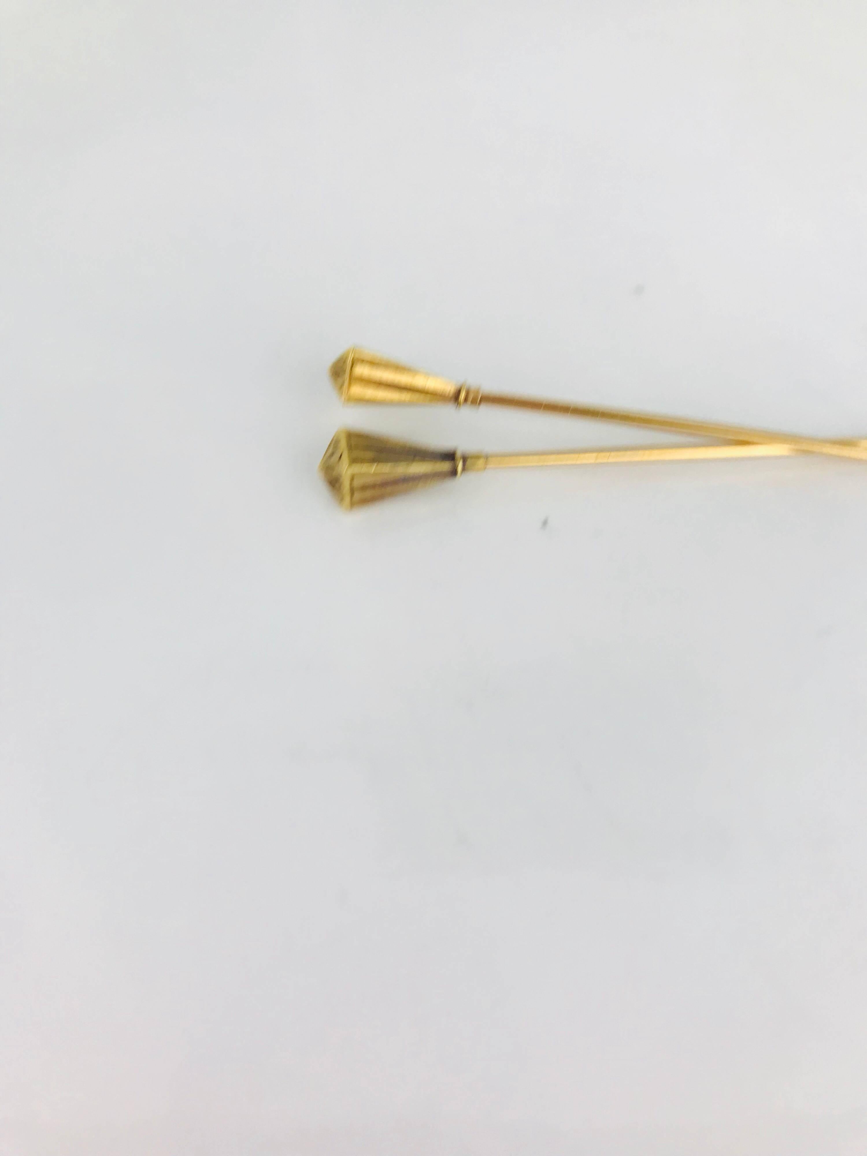 Women's or Men's Victoria, circa 1830 Hat Pin, Set Identical Pair, Tapered Gilded Vermeil For Sale