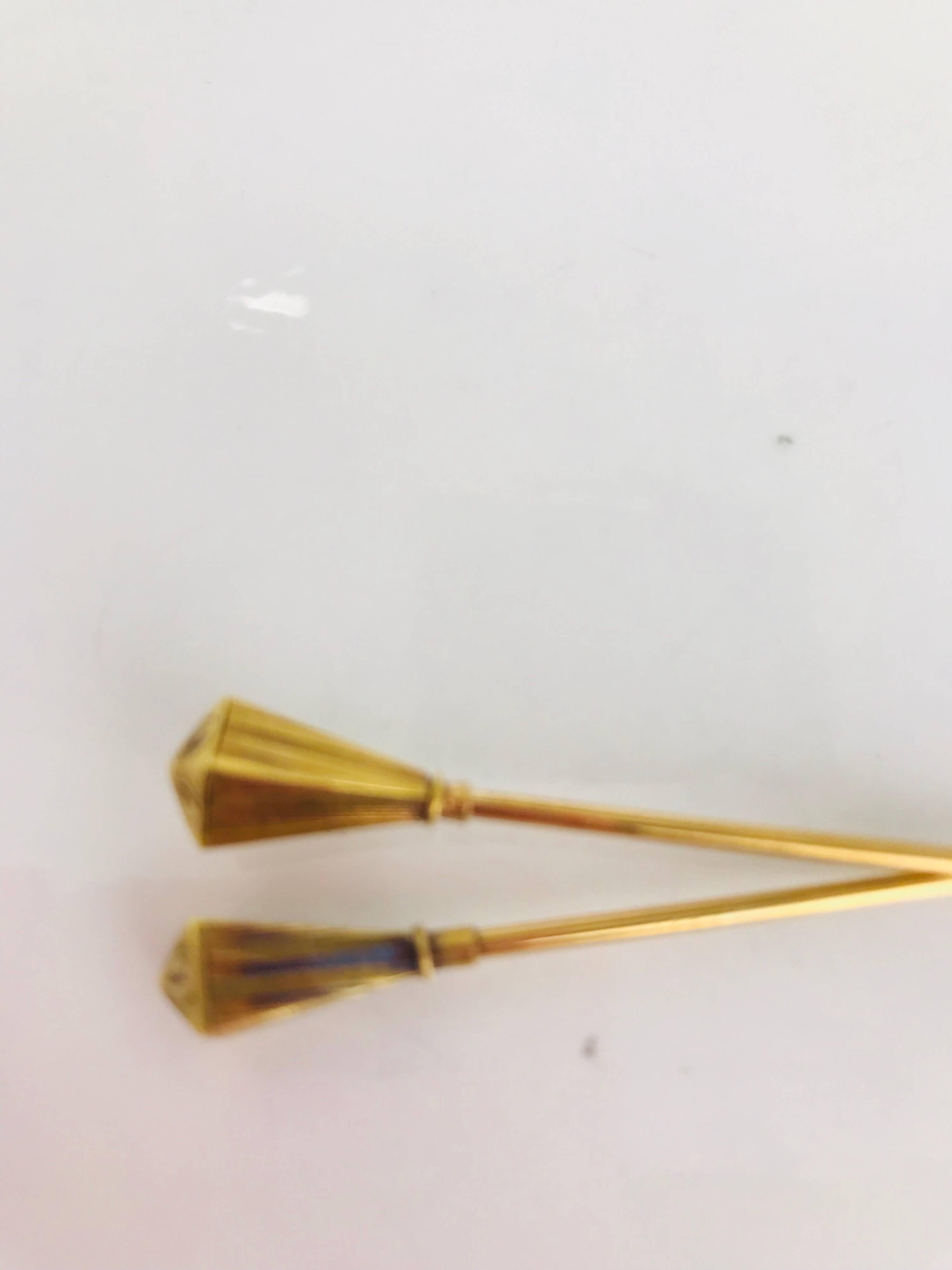 Victoria, circa 1830 Hat Pin, Set Identical Pair, Tapered Gilded Vermeil For Sale 2