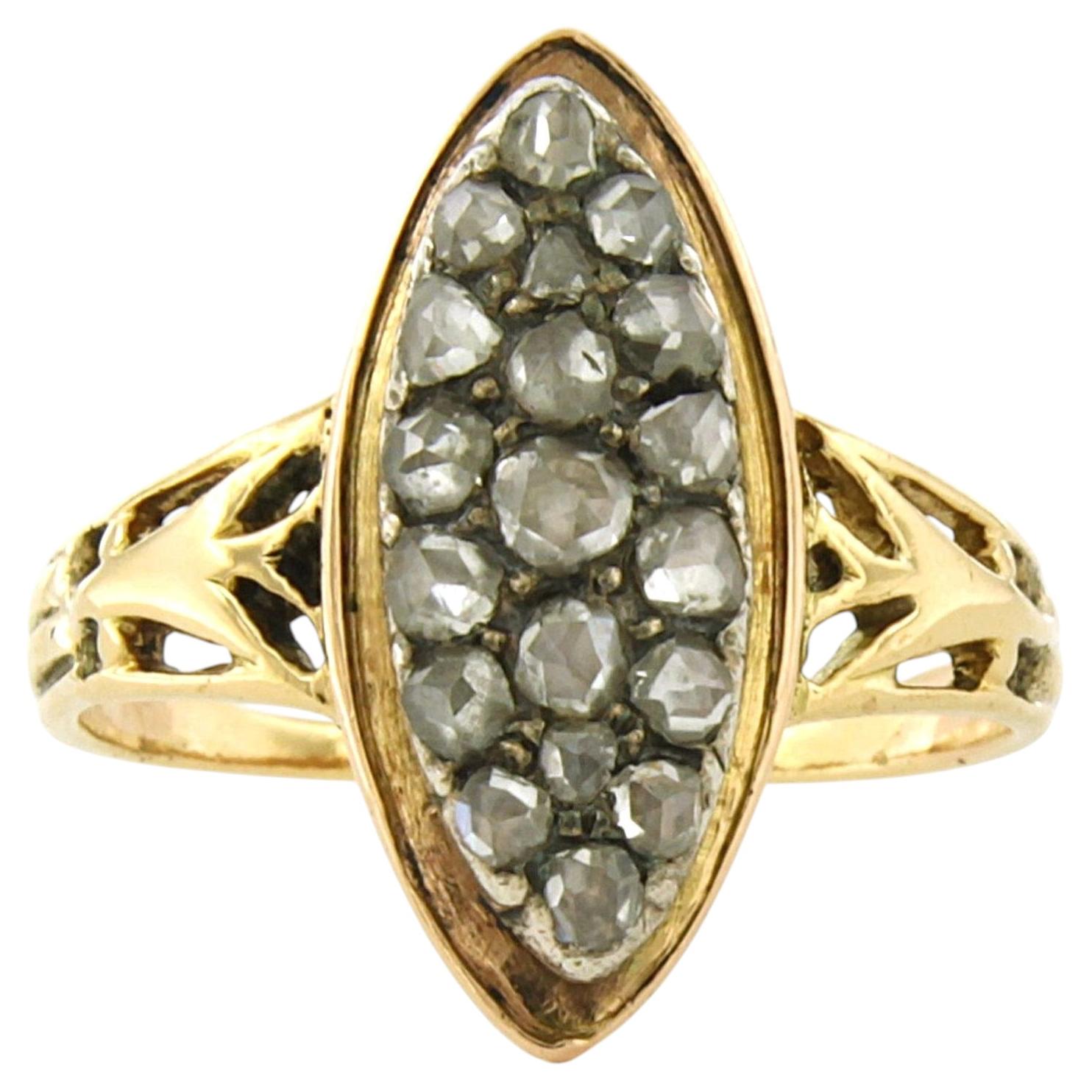 VICTORIAN ring with rose cut diamonds up to 0.35ct 18k gold and silver 3.6 gram