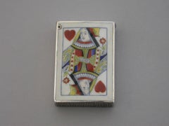 Victorian Silver and Enamel Playing Cards Vesta Case 'Queen of Hearts'