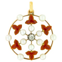 Victorian 0.10ct Diamond, Pearl and Enamel Pendant, c.1880s