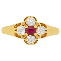 Anillo victoriano de rubíes y diamantes de 0,15 quilates, hacia 1880