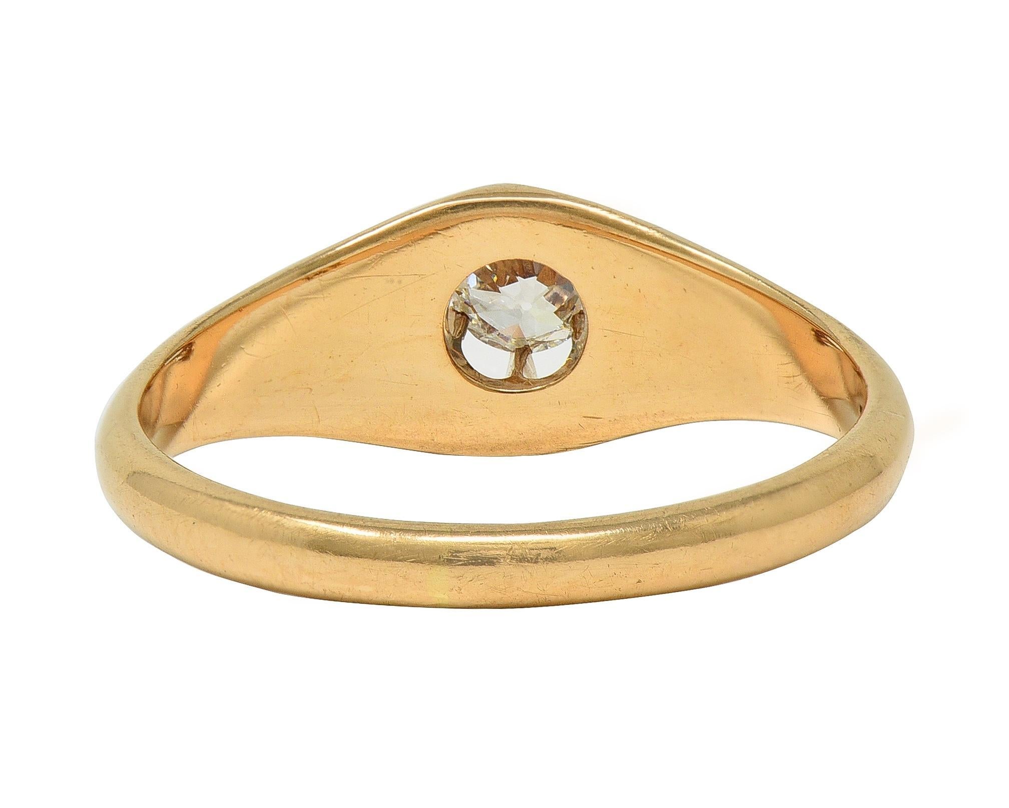 Taille vieille mine Victorian 0.18 CT Old Mine Cut Diamond 14K Gold Antique Belcher Engagement Ring en vente